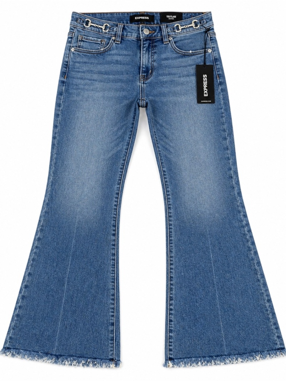 Express Blue Flare Jeans with Horse bit Waist Detail